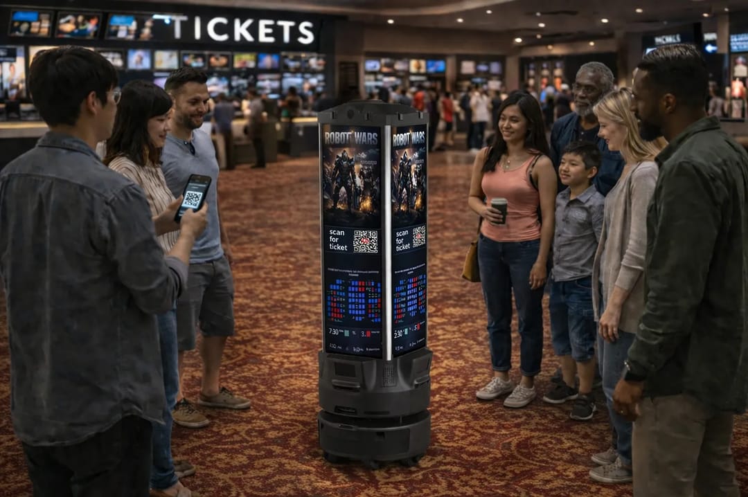 Fourcast turns movie promotions into immediate ticket sales by allowing audiences to scan QR codes and book tickets instantly from engaging multi-screen displays.