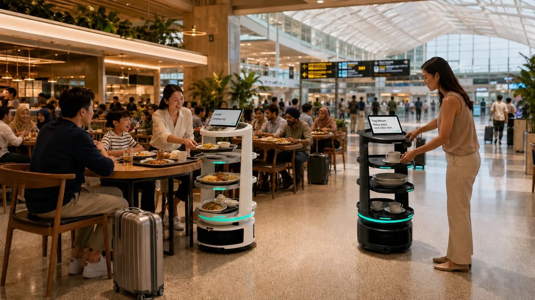 Temi Go delivers meals from kitchen to table and collects used trays after dining, supporting faster, cleaner, and more efficient food court operations.