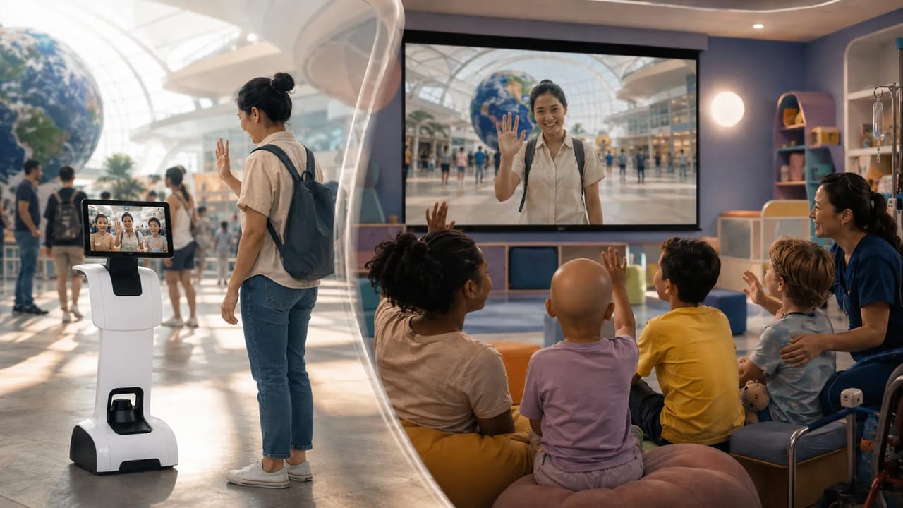 Through Temi, hospitalized children can remotely explore live events, exhibitions, and cultural spaces — staying connected to the world beyond their care environment.