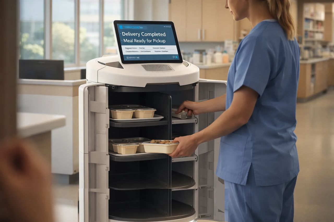 Temi GoPro autonomously delivers meals to nurse stations with organized compartments and contactless access, supporting efficient workflows while maintaining the highest standards of hygiene and safety.