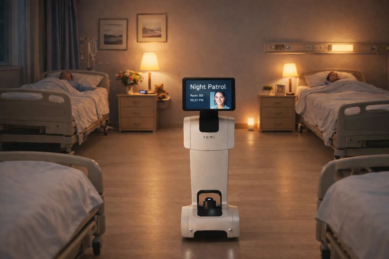 Temi performs autonomous night patrol rounds, allowing nurses to remotely monitor multiple wards, respond to alerts, and ensure patient safety throughout the night.