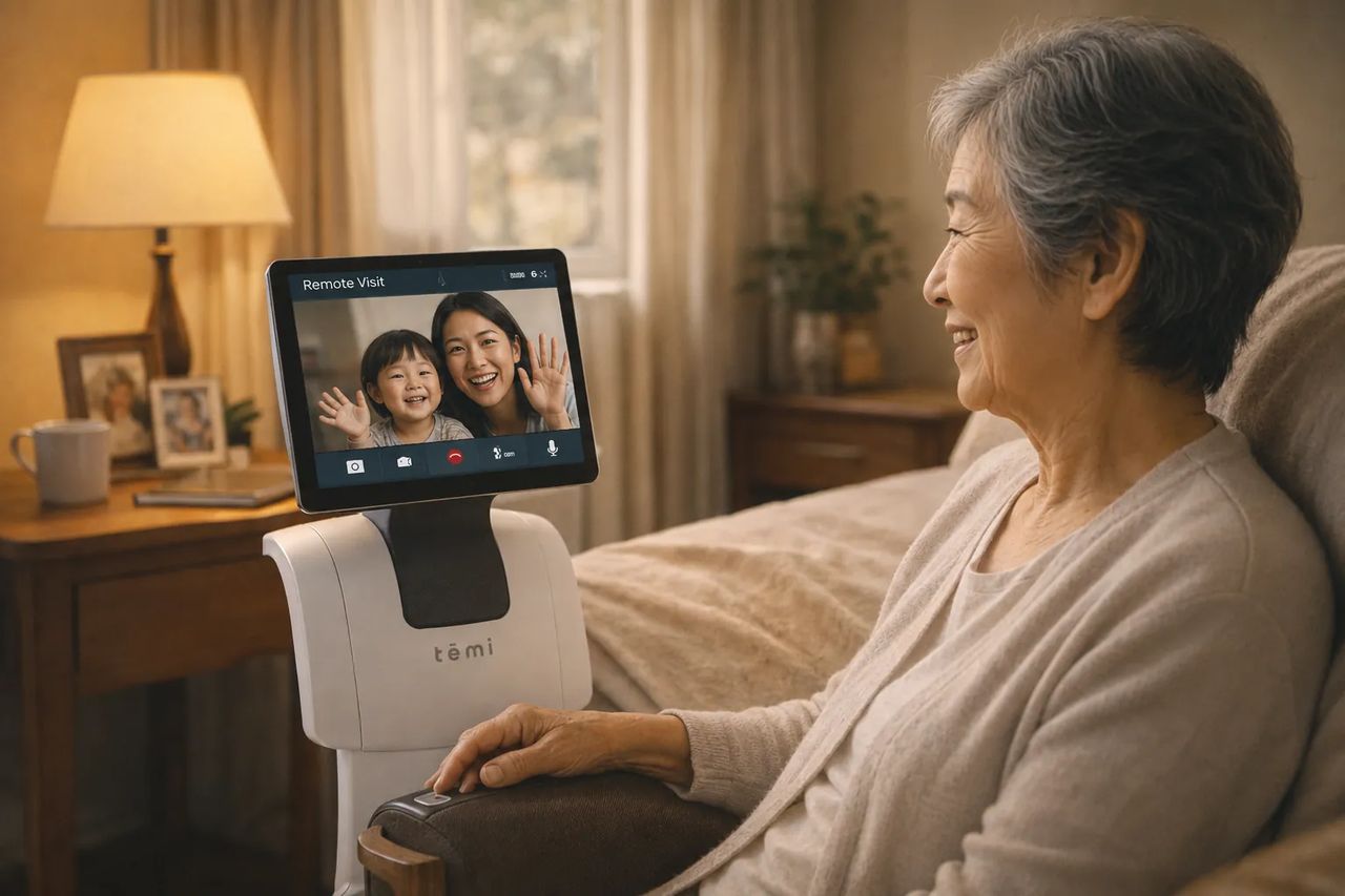 Temi enables real-time remote family visits through video communication, helping seniors stay emotionally connected with their loved ones while living in care facilities or rehabilitation centers.