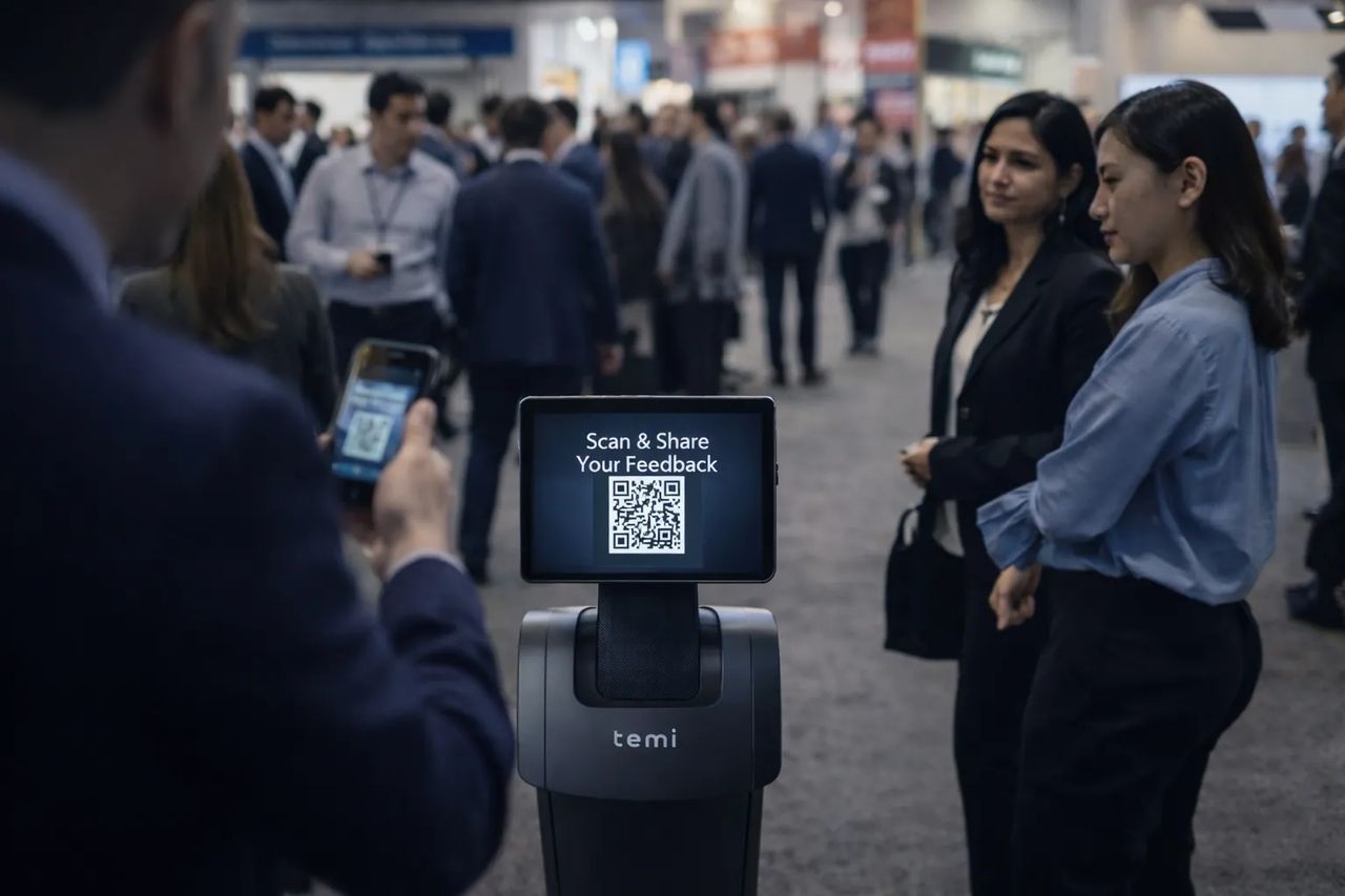 Temi invites attendees to participate through simple QR code interactions, turning casual engagement into valuable feedback—seamlessly and continuously throughout the event.