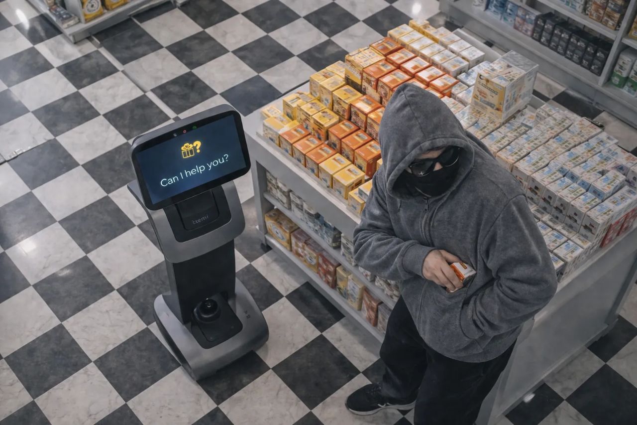 Temi detects potential issues and responds with a friendly reminder, helping prevent product loss while maintaining a comfortable shopping environment.