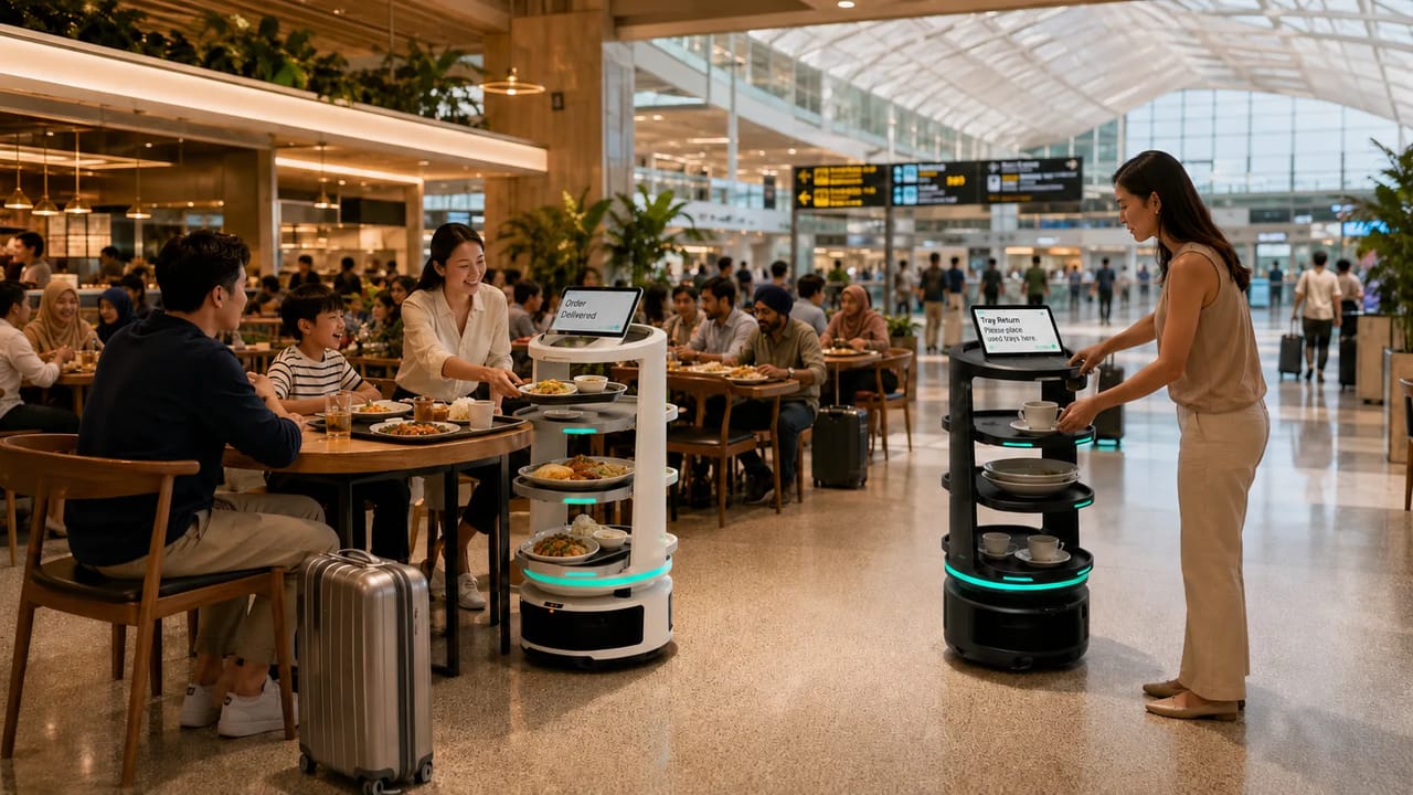 Temi Go delivers meals from kitchen to table and collects used trays after dining, supporting faster, cleaner, and more efficient food court operations.
