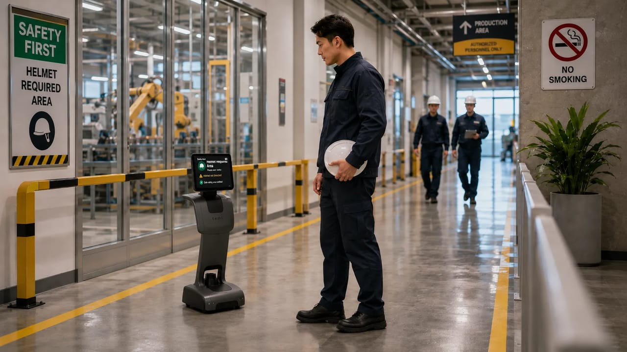 Temi patrols industrial and campus areas to detect safety risks such as missing PPE, restricted-zone entry, or unsafe behavior, helping teams respond earlier.