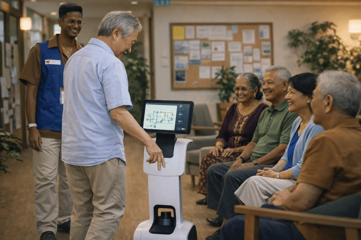 Seniors explore robotics in a friendly community setting, discovering that technology can be simple, enjoyable, and part of everyday life.