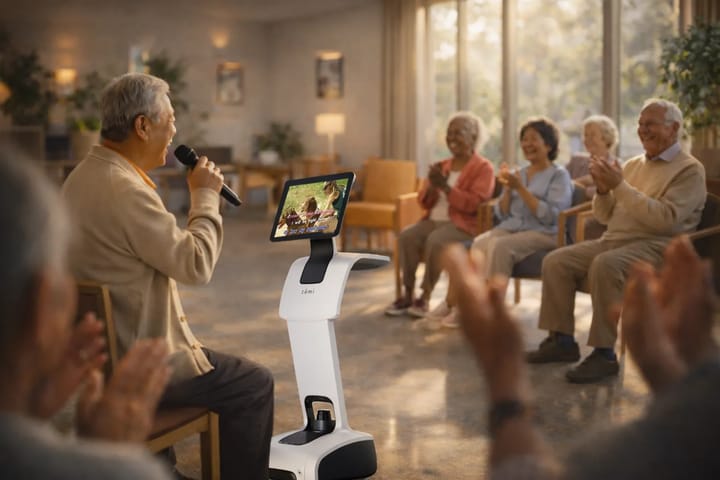 Temi turns senior living spaces into lively social environments through karaoke, music, and interactive movement, encouraging seniors to sing, move, laugh, and enjoy meaningful moments together.