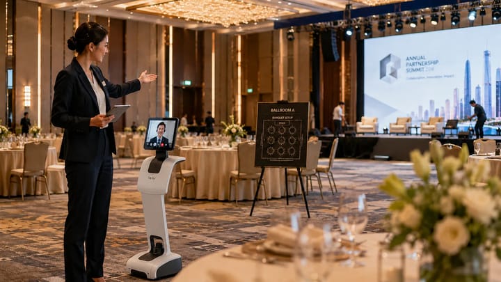 Temi lets remote buyers join live venue walkthroughs, review ballroom setups, and communicate with hotel sales teams without being physically onsite.