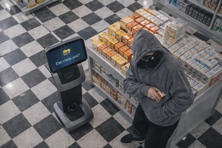 Temi detects potential issues and responds with a friendly reminder, helping prevent product loss while maintaining a comfortable shopping environment.